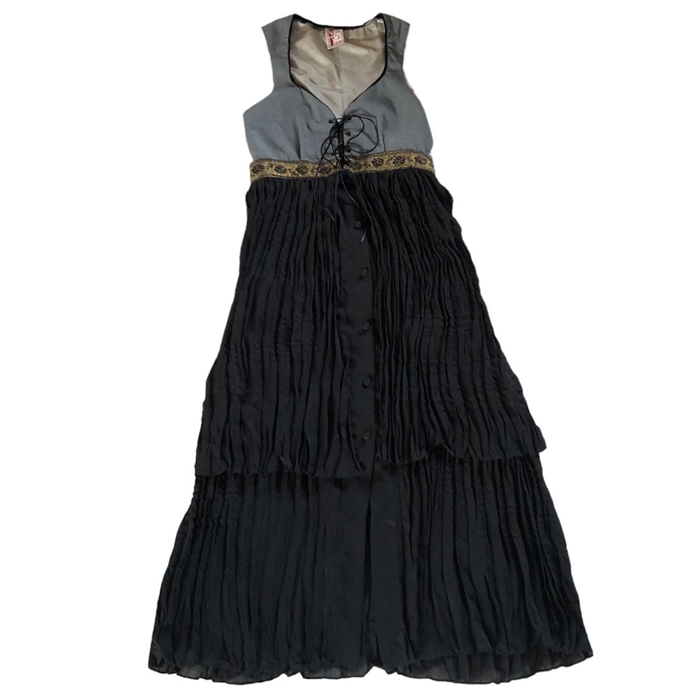 Rare and Unique vintage lace up corset look bustier crushed double layer dress
